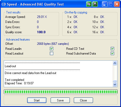 Device Capabilities - Nero CD-DVD Speed - Advanced DAE Quality Test