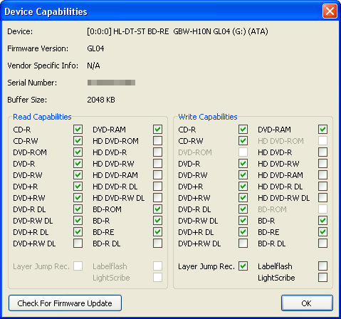 Device Capabilities - ImgBurn