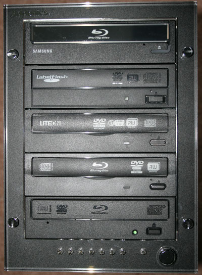 Front view of populated Addonics Storage Tower V